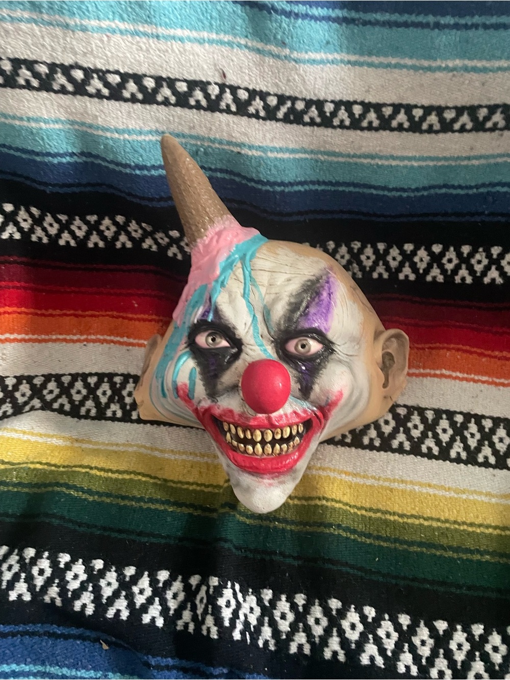 Horror Clown Mask with Red Nose and Multi-Color Face Paint